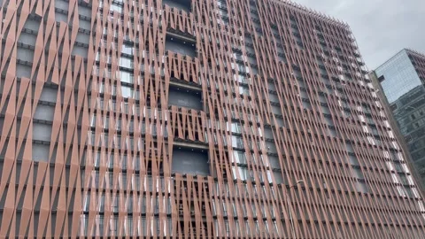 Modern Architectural Facade with Geometric Patterned Building Exterior Stock Footage 337722237
