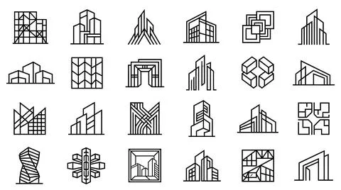Modern architectural icon set lines for construction planning. Illustrazione stock