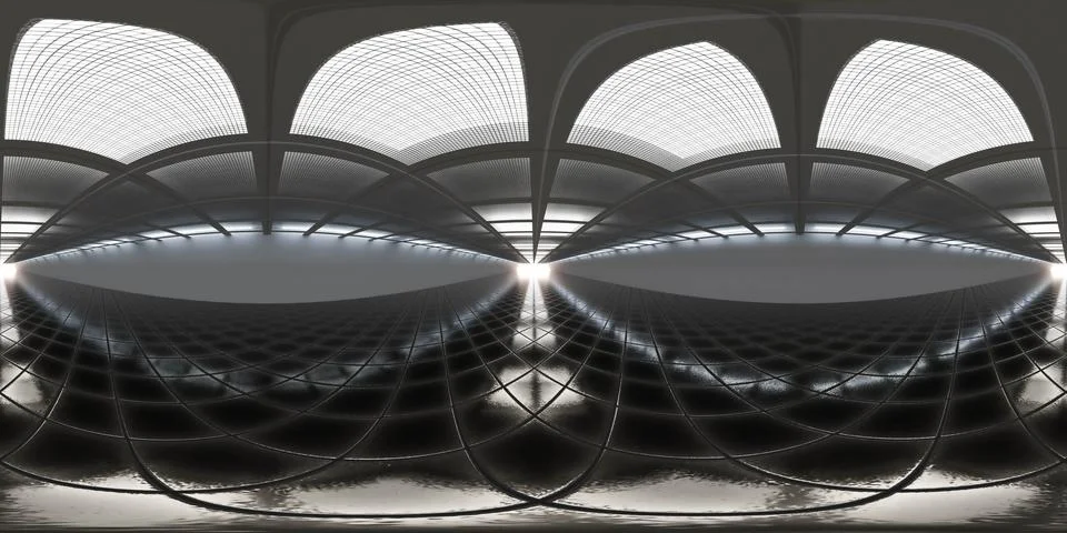 Modern Architectural Interior with Grid Ceiling 360 vr 3d render panorama Stock Illustration