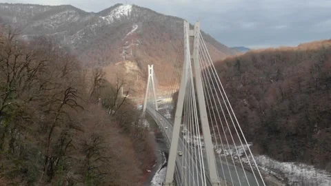 Modern architectural object, aerial view of new cable-stayed bridge near Stock Footage 149523354
