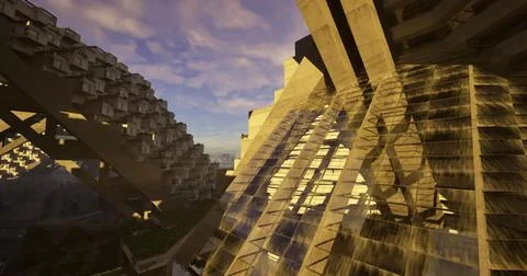 Modern architectural structures reaching toward the sky in urban landscape Stock Illustration