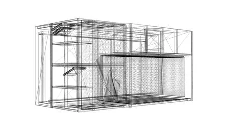 Modern Architectural Wireframe Visualization of Futuristic Building Design Illustrazione stock