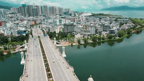 Modern Architecture and Bustling Traffic in Dali City, China: 4K Footage Stock Footage 266167534