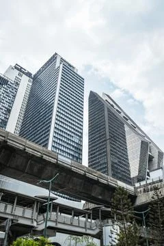 Modern architecture in Bangkok with the elevated Skytrain Stock Photos