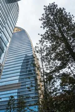 Modern architecture in Bangkok with the elevated Skytrain Stock Photos