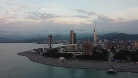 Modern architecture of Batumi from a height at sunset. Bashch alphabet, a house Stock Footage 245575111