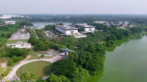 Modern architecture blends with natural surroundings in this landscape Stock Footage 346792390