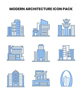 Modern Architecture Blue Bundle Icons Pack Ilustração Stock