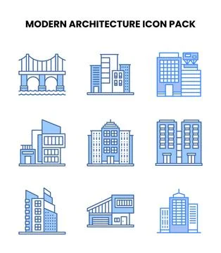 Modern Architecture Blue Vector Icons Pack Ilustração Stock