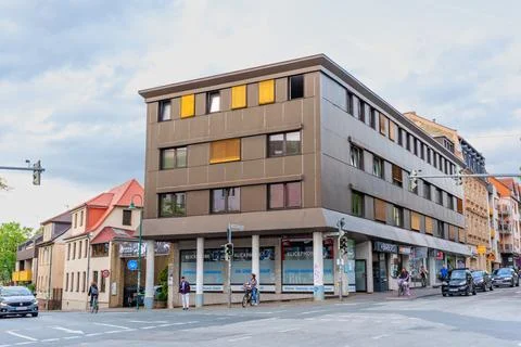 Modern Architecture Building on Busy Intersection in Darmstadt Germany Stock Photos