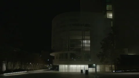 Modern Architecture Building Illuminated at Night Stock Footage 343945755