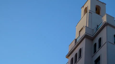 Modern Architecture Building In Madrid Spain Under Clear Blue Sky Vídeos de archivo 343025324