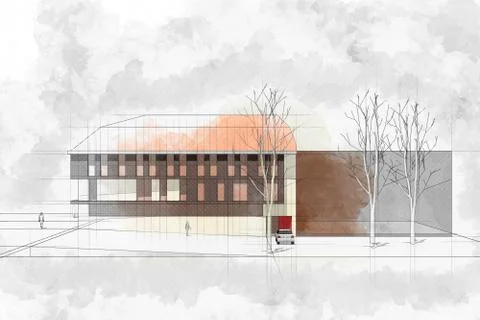 Modern architecture computer generated illustration watercolor s Stock Illustration