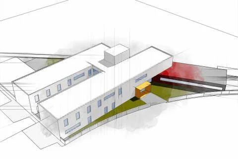 Modern architecture computer generated illustration watercolor s Stock Illustration