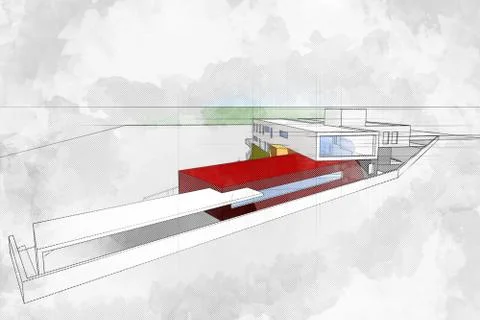 Modern architecture computer generated illustration watercolor s Stock Illustration