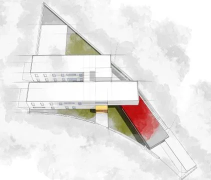 Modern architecture computer generated illustration watercolor s Stock Illustration
