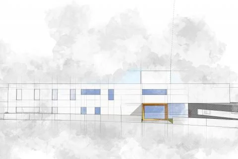 Modern architecture computer generated illustration watercolor s Stock Illustration