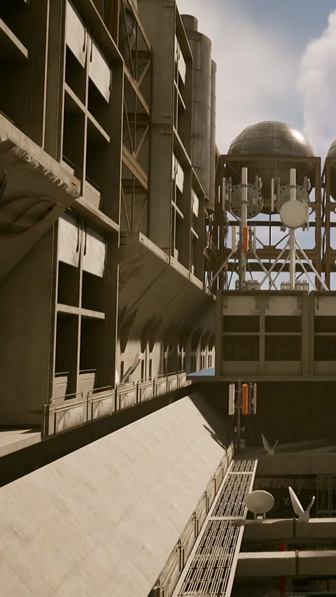Modern architecture in a concrete city setting captured during daylight Vídeo Stock 341982138
