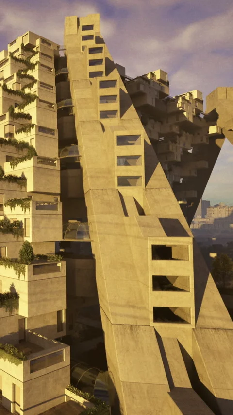 Modern architecture design on a construction site with unique structure Video stock 332220027