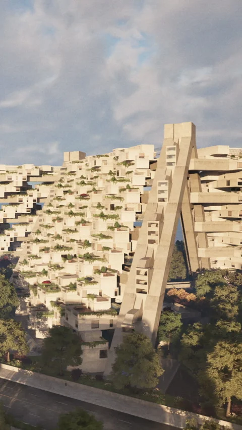 Modern architecture design with greenery in urban setting Stock Footage 342614933