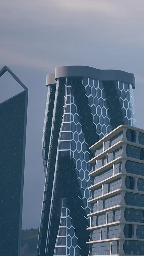 Modern architecture design showcases unique building shapes in urban area Stock Footage 340639046