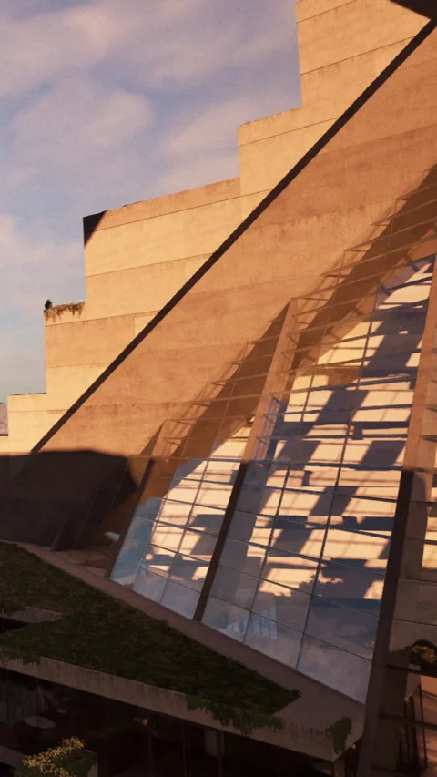 Modern architecture design in sunlight with glass and shadow details Stock Footage 335357187