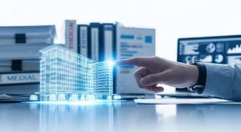 Modern architecture digital blueprint interactive display blueprinting desi.. Stock Illustration