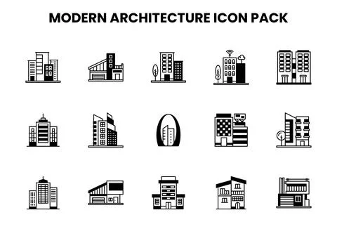 Modern Architecture DuoTone Bundle Icons Pack Ilustração Stock