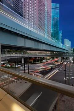 Modern architecture. Elevated Highways and skyscrapers in Tokyo. Stock Photos