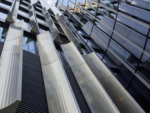 Modern Architecture Facade, Dynamic Urban Structure, Prague Stock Photos