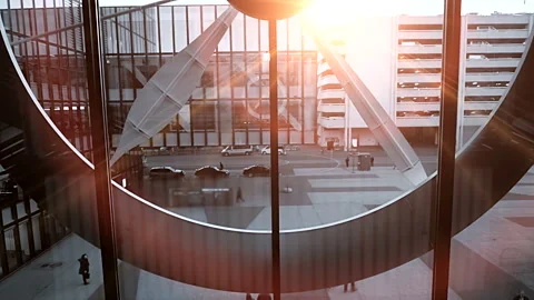 Modern Architecture That Features a Spacious and Large Circular Window Stock Footage 290518068