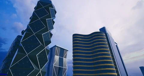 Modern architecture features unique designs in vibrant urban settings Stock Illustration