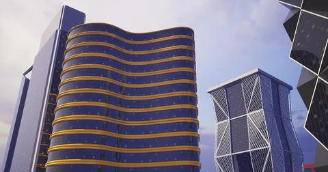 Modern architecture featuring unique building designs in urban landscape Ilustração Stock