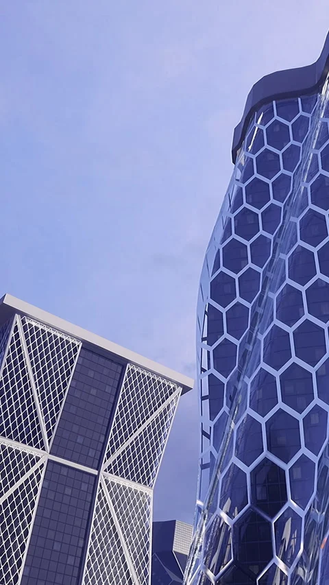 Modern architecture featuring unique design elements in urban setting Video stock 331662565