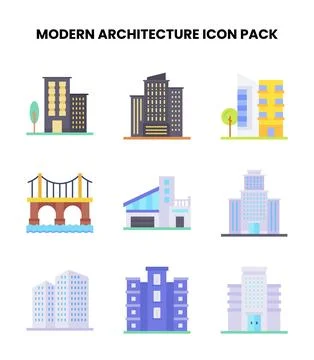 Modern Architecture Flat Collection Icons Pack Stock Illustration