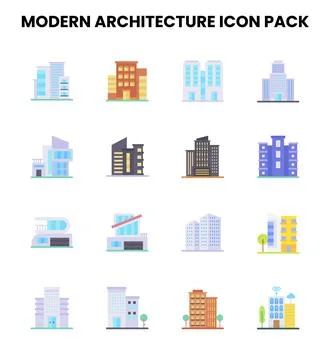 Modern Architecture Flat Graphics Icons Pack Ilustración de archivo