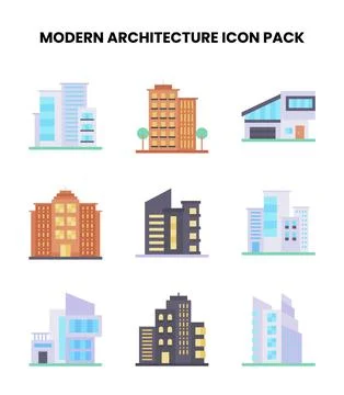 Modern Architecture Flat Graphics Icons Pack Stock Illustration