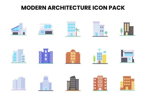 Modern Architecture Flat Graphics Icons Pack Stock Illustration