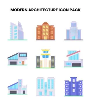 Modern Architecture Flat Icons Pack Illustrazione stock