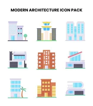 Modern Architecture Flat Icons Pack Stock Illustration