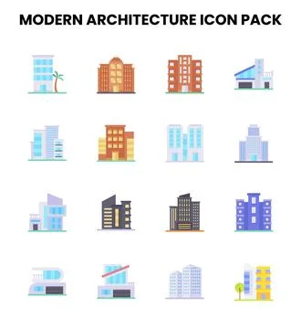 Modern Architecture Flat Icons Pack Ilustração Stock