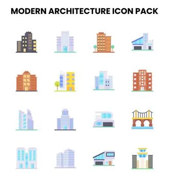 Modern Architecture Flat Scalable Icons Pack Stock Illustration