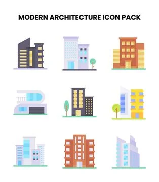 Modern Architecture Flat Set Icons Pack Stock Illustration