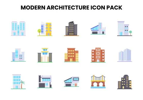 Modern Architecture Flat Vector Icons Pack 스톡 일러스트