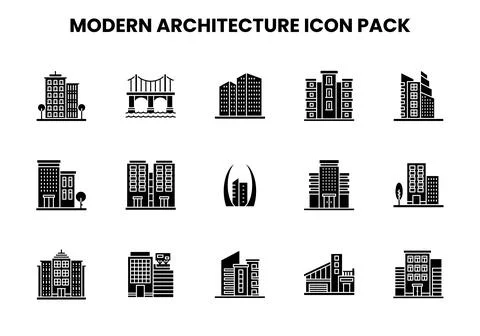 Modern Architecture Glyph Vector Icons Pack Stock Illustration