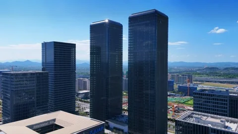 Modern Architecture in Hangzhou Future Sci-Tech City, China Stock Footage 346086081