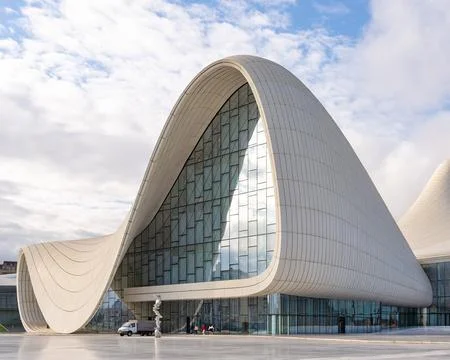 Modern Architecture of Heydar Aliyev Centre in Baku Azerbaijan on a sunny summer Stock Photos