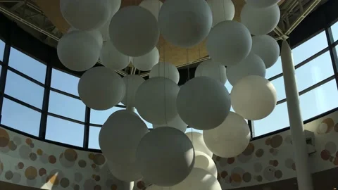 Modern architecture interior view with sphere lamp shade glass installation. Stock-Footage 139195044