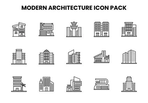 Modern Architecture Line Bundle Icons Pack Stock Illustration