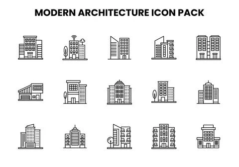Modern Architecture Line Icons Pack Stock Illustration